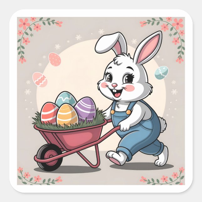 Adesivo Quadrado Ovos de coelho da Páscoa e Barras de Rodas (Frente)
