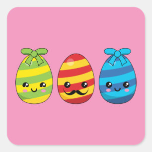 Adesivo Quadrado Ovos de Páscoa de Kawaii com fitas