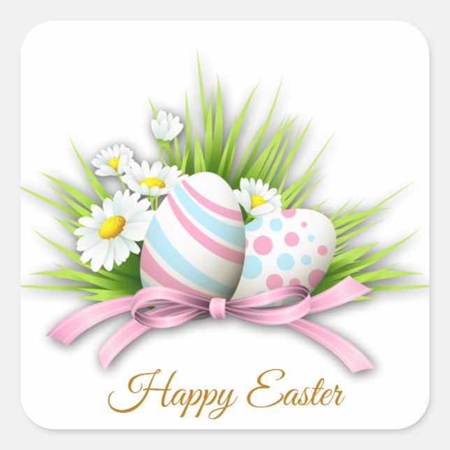 Adesivo Quadrado Ovos de Páscoa e margarida (Frente)