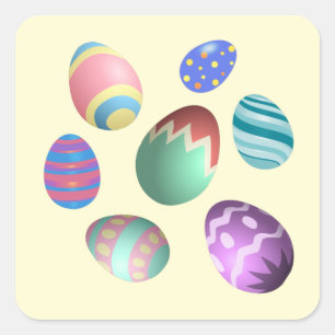 Adesivo Quadrado Ovos De Páscoa, Ovos De Coloração, Primavera, F