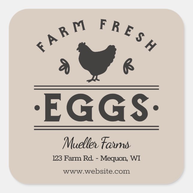 Adesivo Quadrado Ovos Frescos de Fazenda Personalizados (Frente)