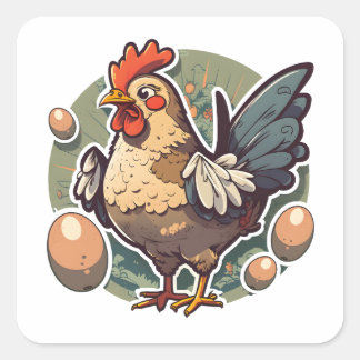 Adesivo Quadrado Ovos Locais Agricultores, Estilo de Cartoon de Fra