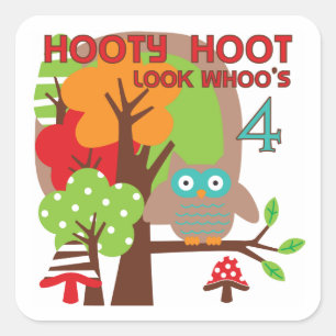 Adesivo Quadrado Owl 4th Birthday T shirts e presentes