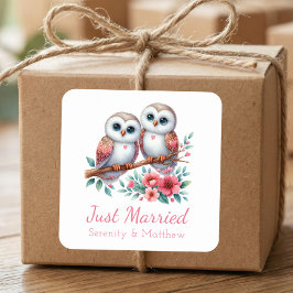 Adesivo Quadrado Owl Boho Rustic Country Woodland Just Married