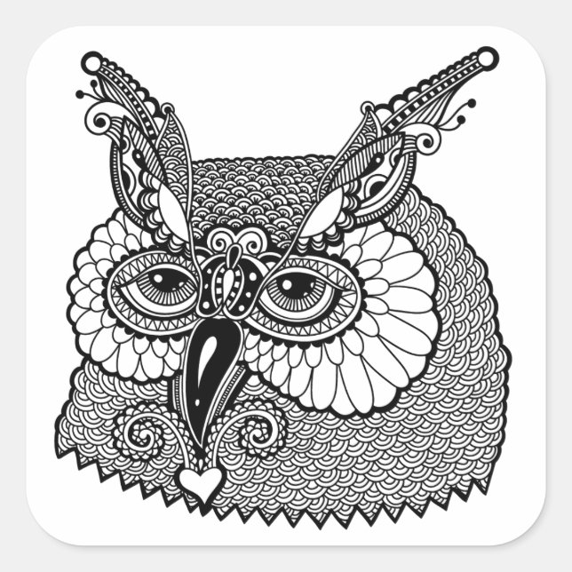 Adesivo Quadrado Owl Head Zendoodle (Frente)