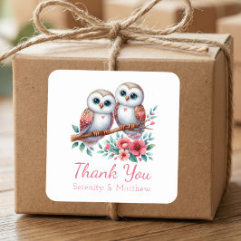 Adesivo Quadrado Owl Woodland Boho Country Wedding Thank You 