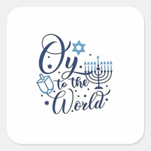 Adesivo Quadrado Oy to the World Hanukkah Jewish Engraçado