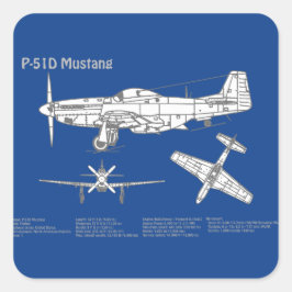 Adesivo Quadrado P-51D Mustang - Airplane Blueprint ABD