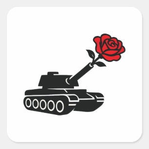 Adesivo Quadrado Pacifismo anti-guerra do tanque de Rosa Floral