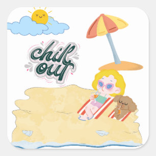 Adesivo Quadrado pacote de clipart de praia fofa