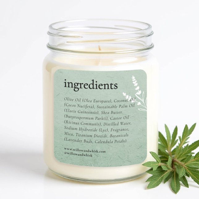 Adesivo Quadrado Pacote de produtos para velas artesanais verde par (handmade artisanal homemade candle soap label gifting christmas bridal baby shower kraft botanical)