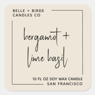 Adesivo Quadrado Pacote de Velas de Script Ecru Minimalista Moderno