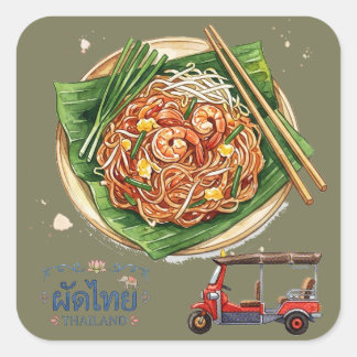 Adesivo Quadrado Pad Thai & Tuk-Tuks - Um Sabor Da Tailândia