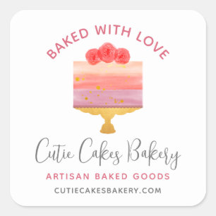 Adesivo Quadrado Padaria Assada Com Amor Bolo De Sobremesa Rosa Rox