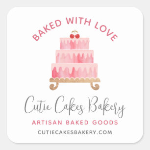 Adesivo Quadrado Padaria Assada Com Amor Bolo Rosa Pastel Chef