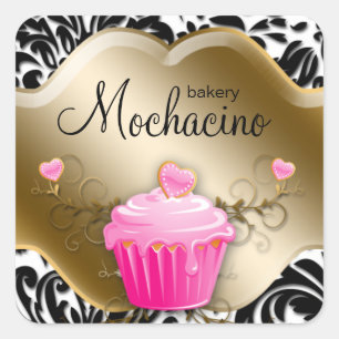 Adesivo Quadrado Padaria Cupcake Rosa Dourado