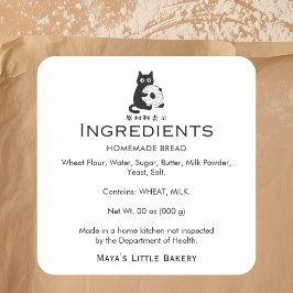 Adesivo Quadrado Padaria de Donut de Gato Minimalista Ingredientes 