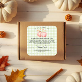 Adesivo Quadrado Padaria de Gingham de Abóbora Rosa Comida Caseira