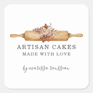 Adesivo Quadrado Padaria Pastelaria Chef Aquarela Floral Rolagem Pi