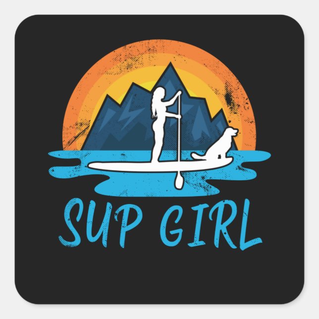 Adesivo Quadrado Paddleinternamento Sup Girl Dog Retro Gift (Frente)