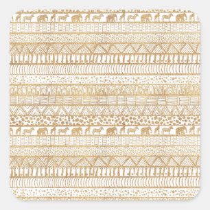 Adesivo Quadrado Padrão Africano Trendy Branco e Dourado Tribal