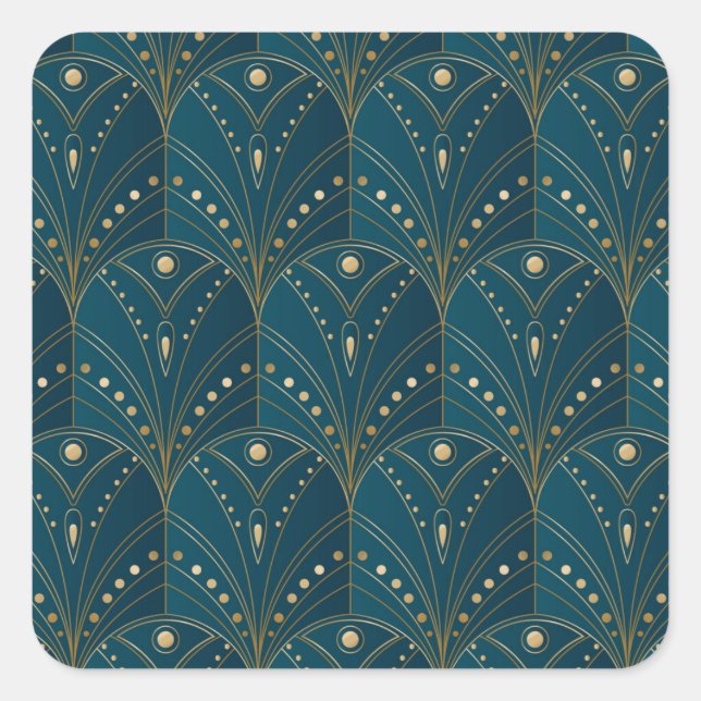 Adesivo Quadrado padrão Art Deco com formas geométricas douradas (Frente)