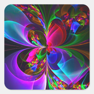 Adesivo Quadrado Padrão Azul Vermelho Abstrato Floral Moderno #12