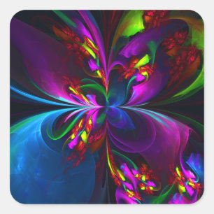 Adesivo Quadrado Padrão Azul Vermelho Abstrato Floral Moderno #15