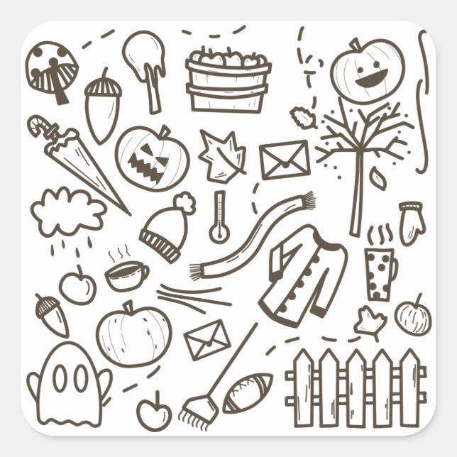 Adesivo Quadrado Padrão Bonito De Maçã De Halloween Sem Costura, Ha (Frente)