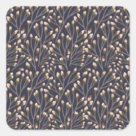 Adesivo Quadrado Padrão botânico quadrado cor azul estilo retrô