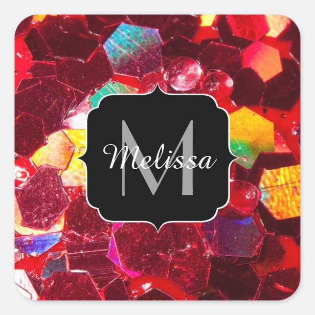 Adesivo Quadrado Padrão brilhante abstrato vermelho do mosaico bril (Frente)