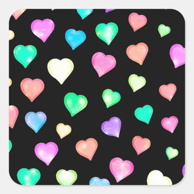 Adesivo Quadrado Padrão Cardíaco Colorido Moderno (Frente)
