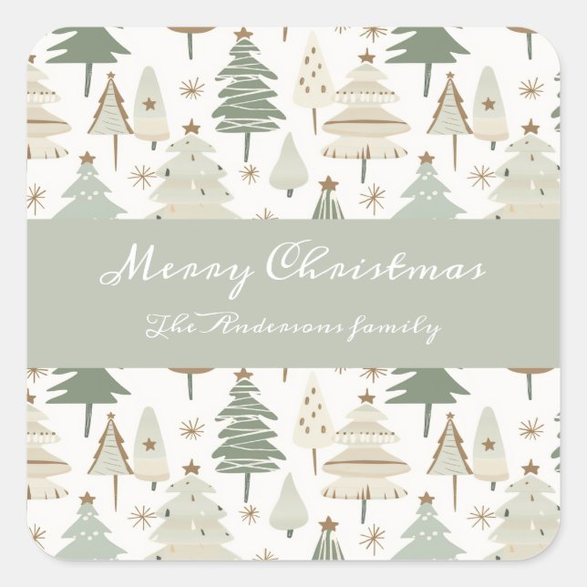 Adesivo Quadrado Padrão castanho das Árvores de Natal modernas (Frente)