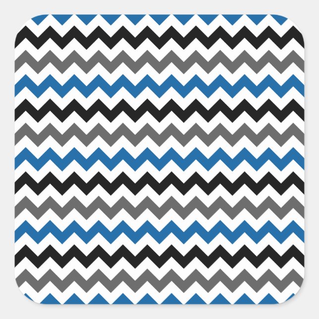 Adesivo Quadrado Padrão Chevron Fundo Cinza Azul Preto Branco (Frente)