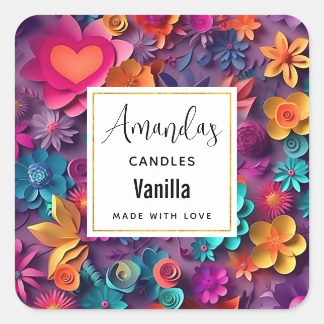 Adesivo Quadrado Padrão Colorido das Flores de Mola (Frente)