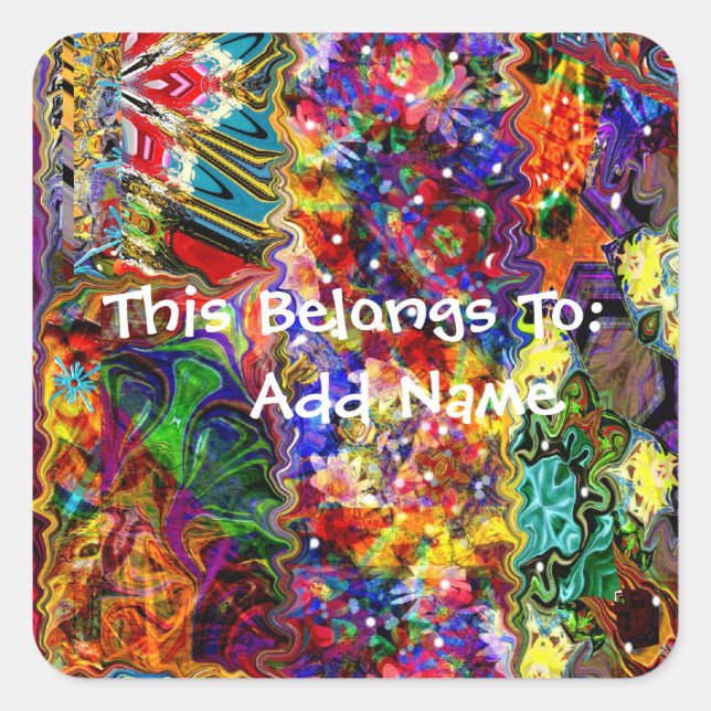 Adesivo Quadrado Padrão Colorido de Arte Abstrato (Frente)