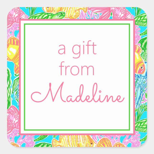 Adesivo Quadrado Padrão Colorido de Peixes Tropicais (Frente)