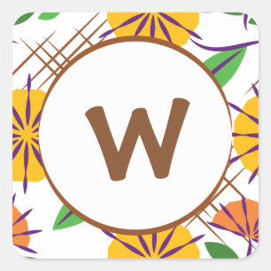 Adesivo Quadrado Padrão Contemporâneo Floral Retroativo Amarelo +