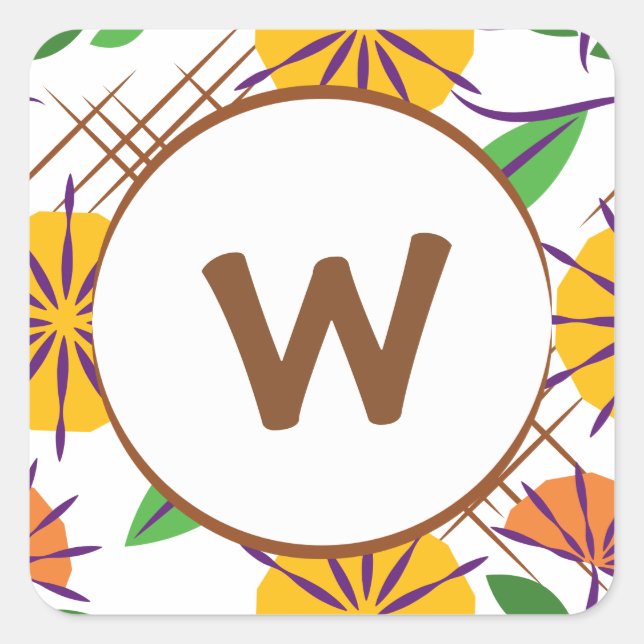 Adesivo Quadrado Padrão Contemporâneo Floral Retroativo Amarelo + L (Frente)