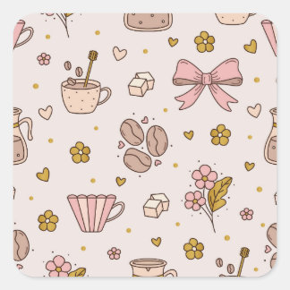 Adesivo Quadrado Padrão contínuo de café Boho