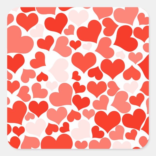 Adesivo Quadrado Padrão Coração Vermelho Moderno e Coração Bonito (Frente)