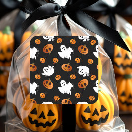 Adesivo Quadrado Padrão de Abóbora Fantasma do Halloween