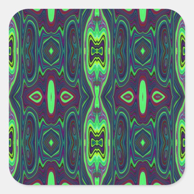 Adesivo Quadrado Padrão de Abstrato de Retro, Vermelho e Azul (Frente)