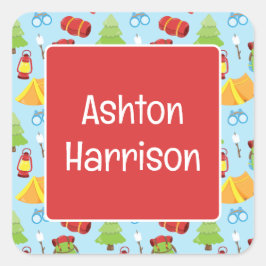 Adesivo Quadrado Padrão de acampamento de verão bonito