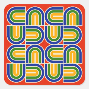 Adesivo Quadrado Padrão de Arca Geométrica do Estilo 70s