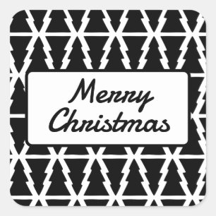 Adesivo Quadrado Padrão de árvore de Natal preto e branco minimalis