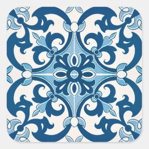 Adesivo Quadrado Padrão de Azulejo do estilo Azulejo Fleur-De-Lis