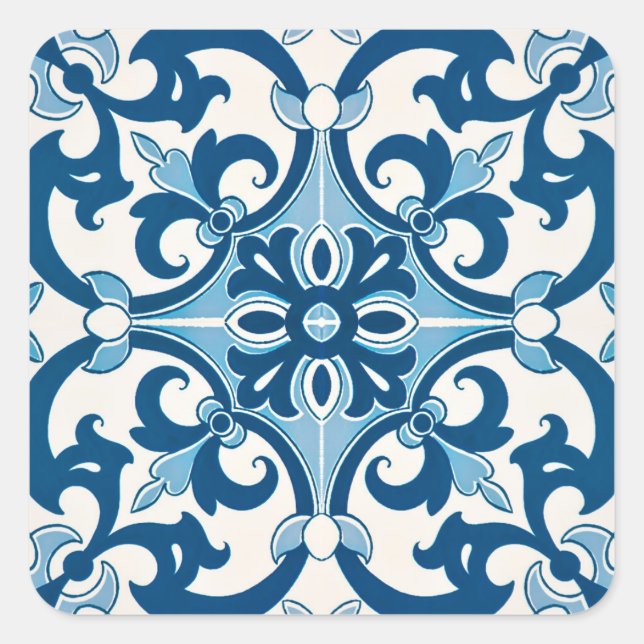 Adesivo Quadrado Padrão de Azulejo do estilo Azulejo Fleur-De-Lis (Frente)