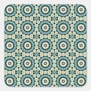 Adesivo Quadrado Padrão de Azulejos Azul Cerúleo e Verde Selva