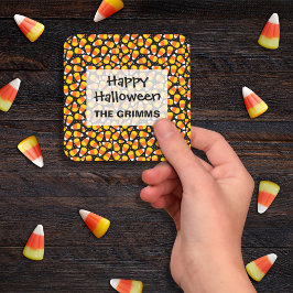 Adesivo Quadrado Padrão de Bala de Milho Halloween Personalizado